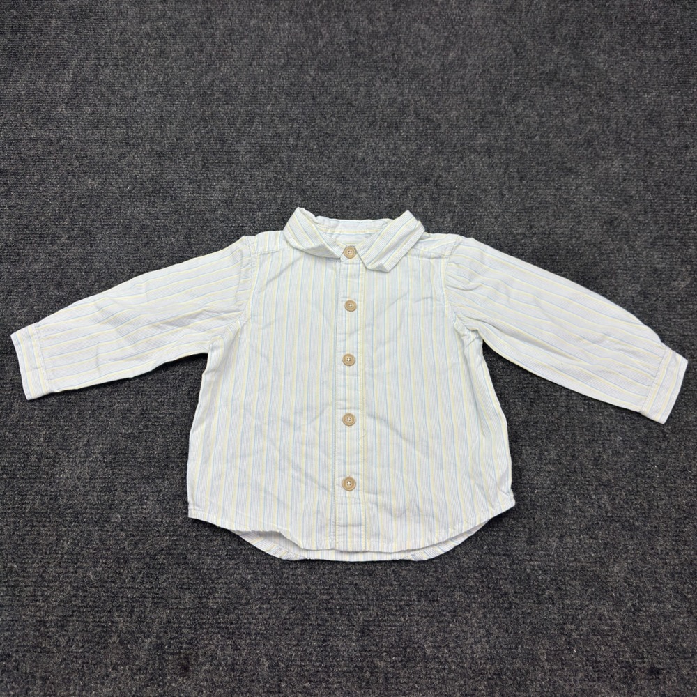 Lullaby Club Baby 9M Striped Button Down Shirt Pastel Blue Yellow White Cotton